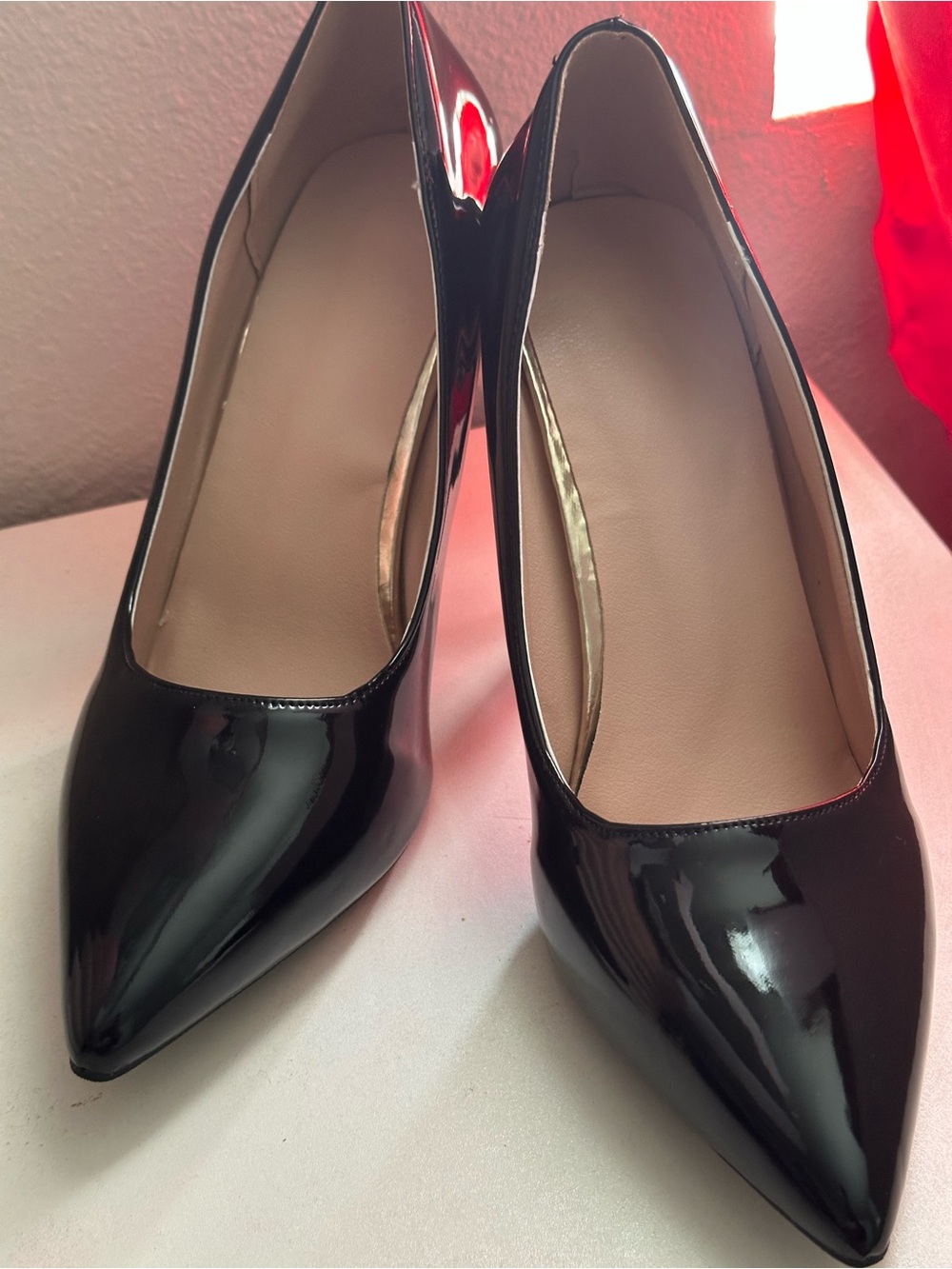 Women's Black Patent Pointed-Toe Ankle Pumps